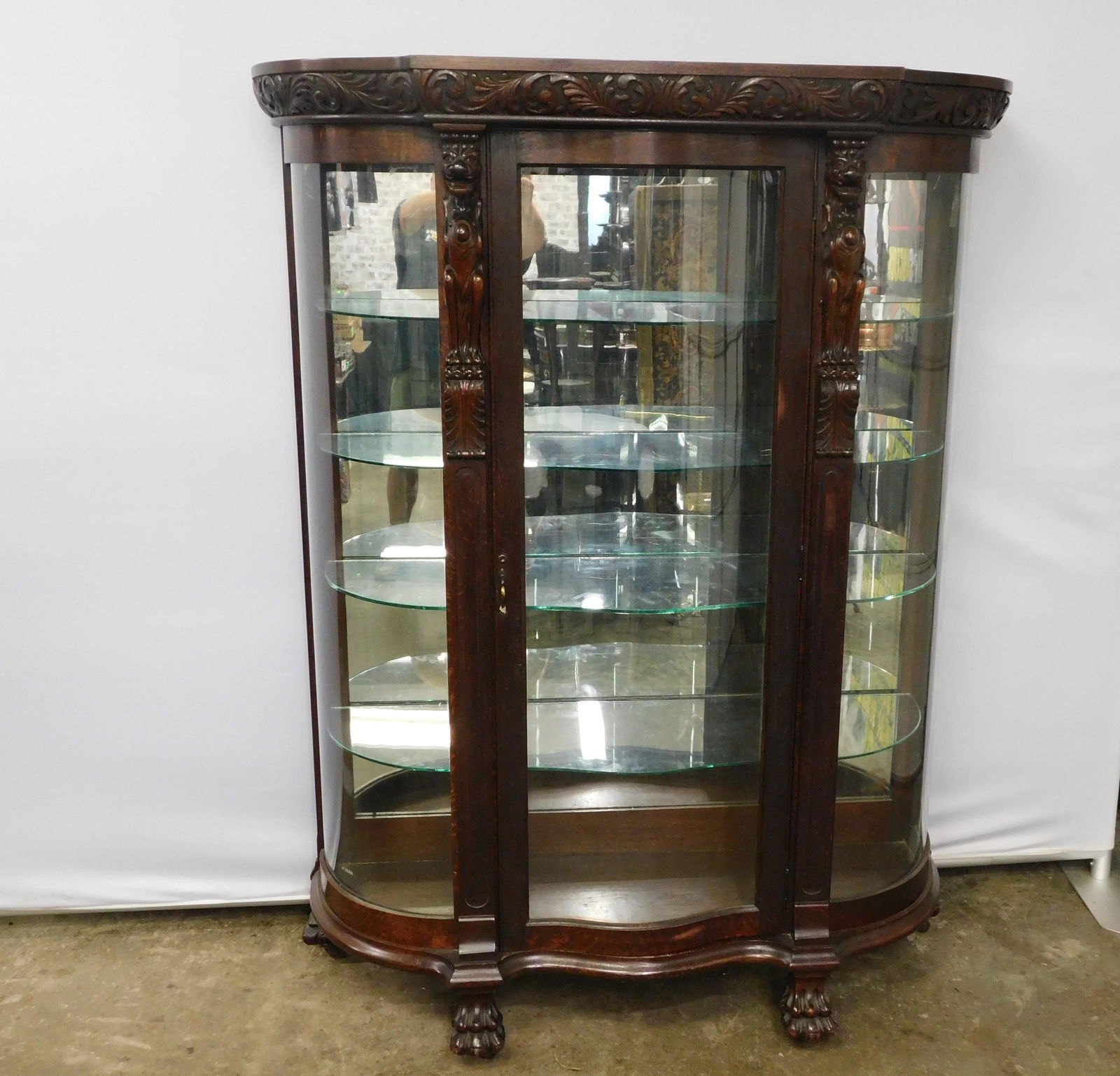 Carved Oak Bow Front China (1 of 8)