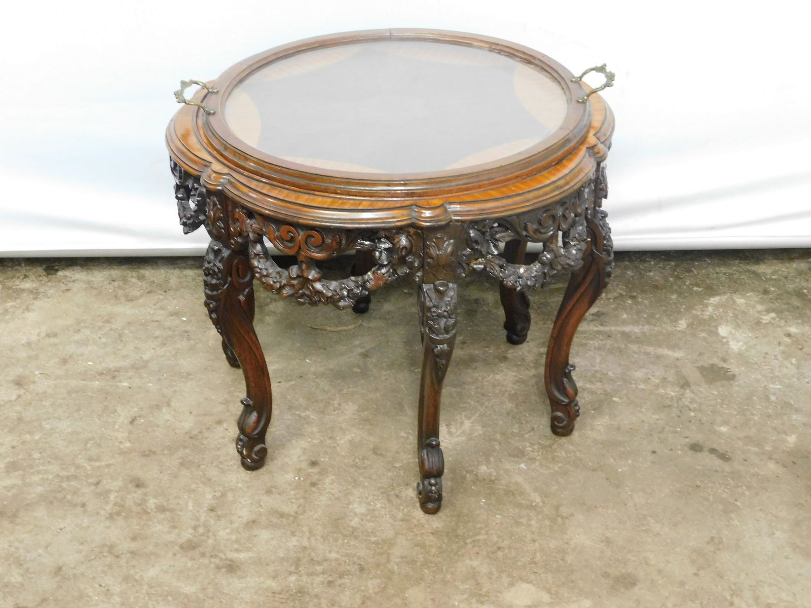 1920's Heavily Carved Tray Top Center Coffee Table (1 of 8)