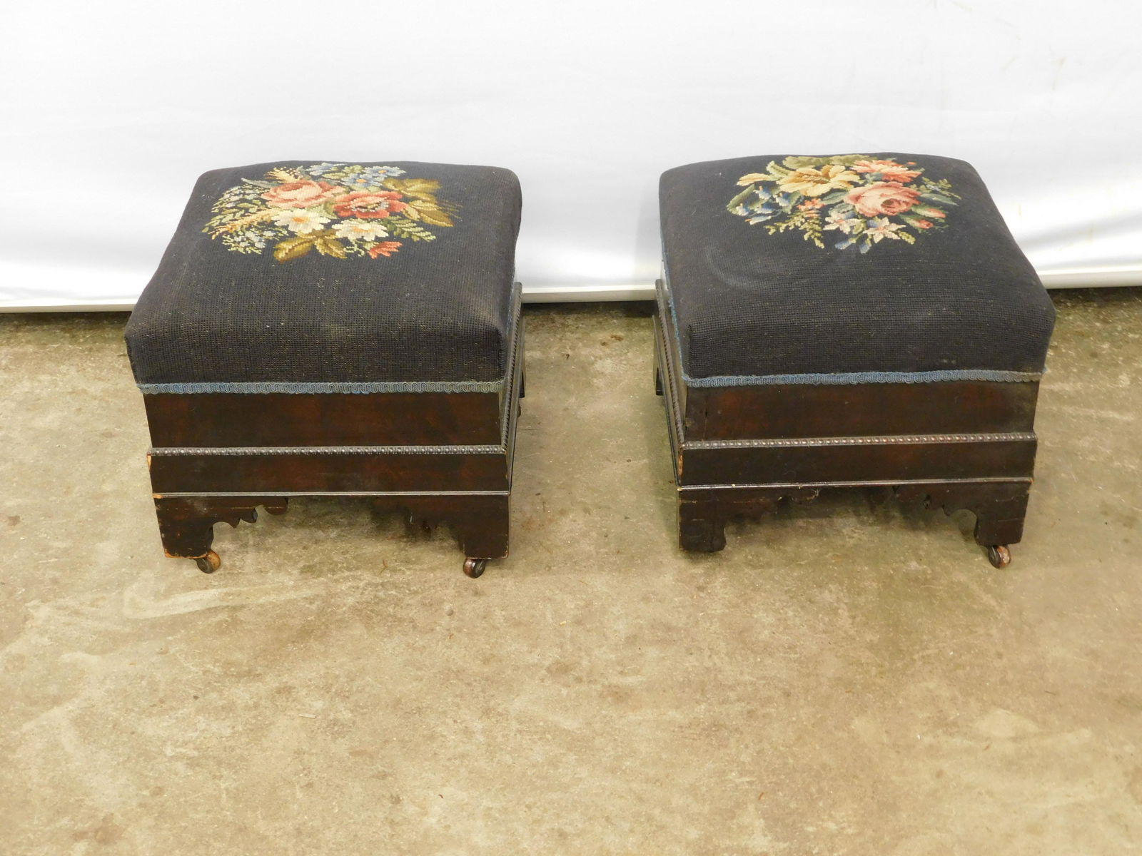 Pair of Empire Needlepoint Footstools (1 of 8)