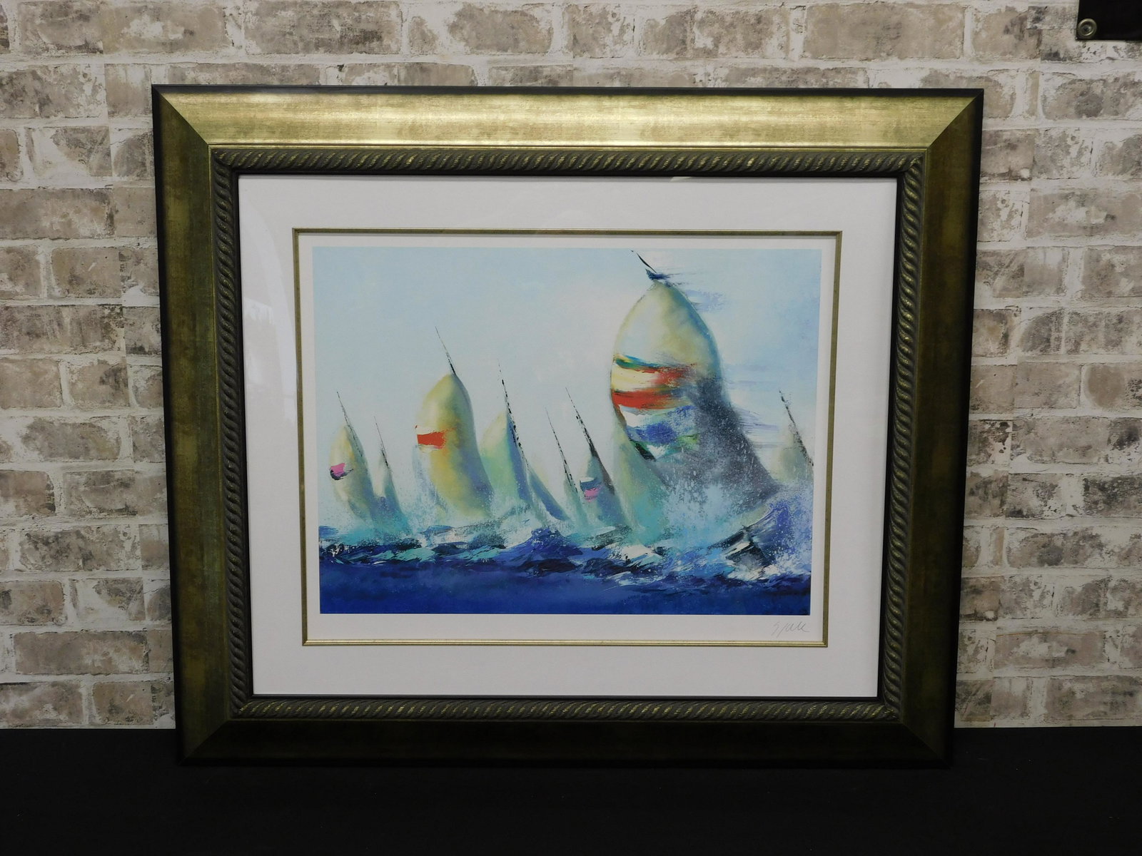 Victor Spahn Seriolithograph "July Sails": Seriolithograph in Color on Archival Paper by Artist Victor Spahn. Entitled "July Sails". Signed in the plate. Measures 31.5" tall x 35" wide. Comes with paperwork from Park West. All invoices must be