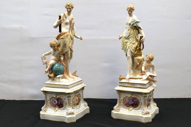Pair Of Kpm Figurines On Pedestals