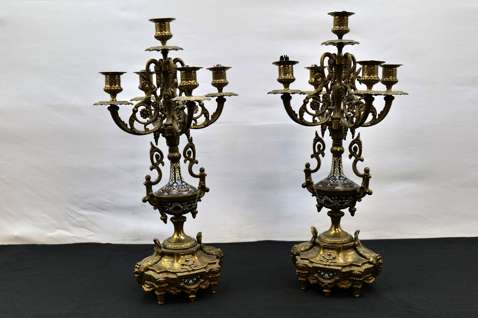 Pair of Bronze and Champleve Candelabras (1 of 8)