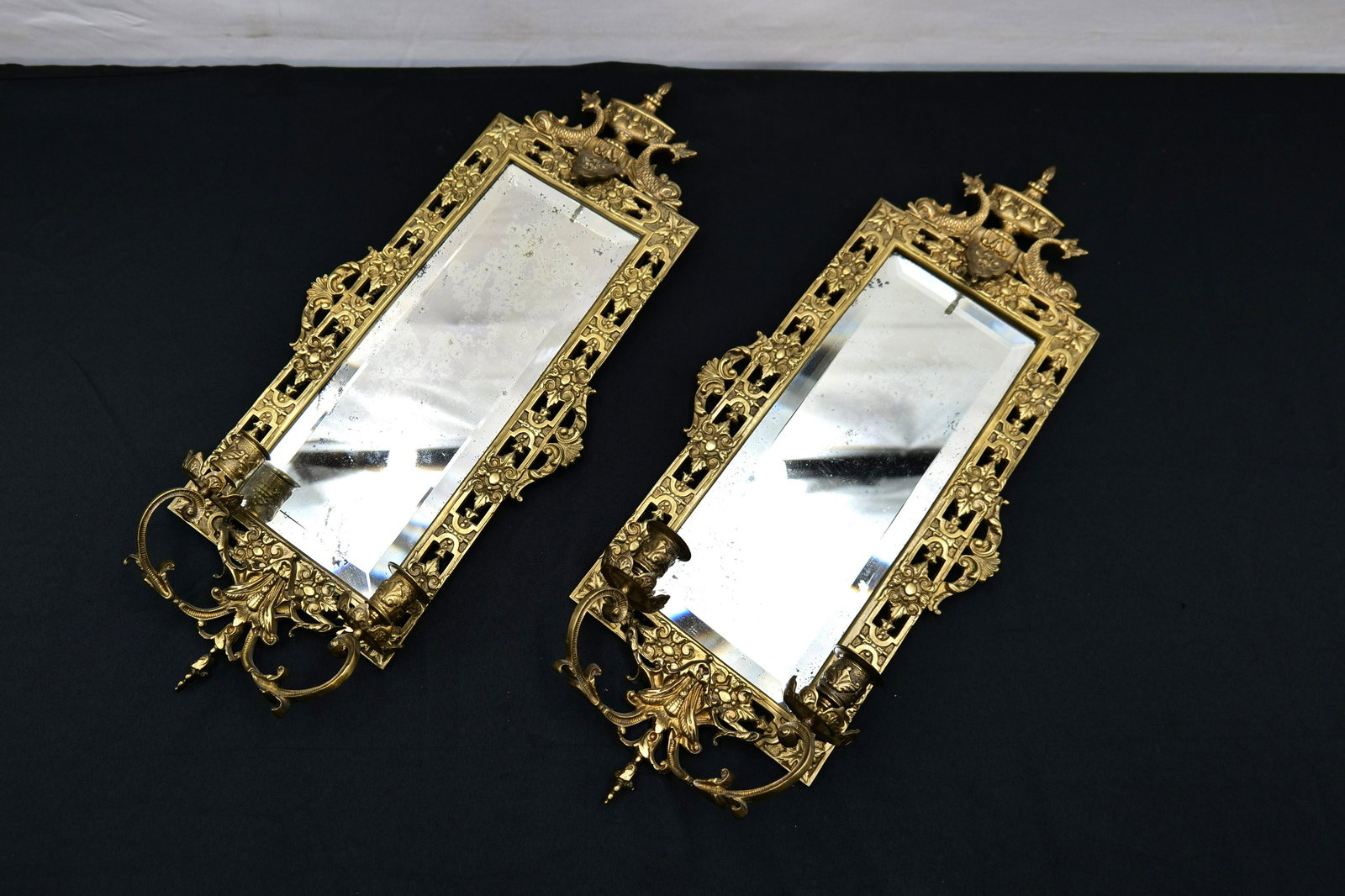 Pair of Bronze Wall Sconce/Candelabras with Mirrored Backs (1 of 8)