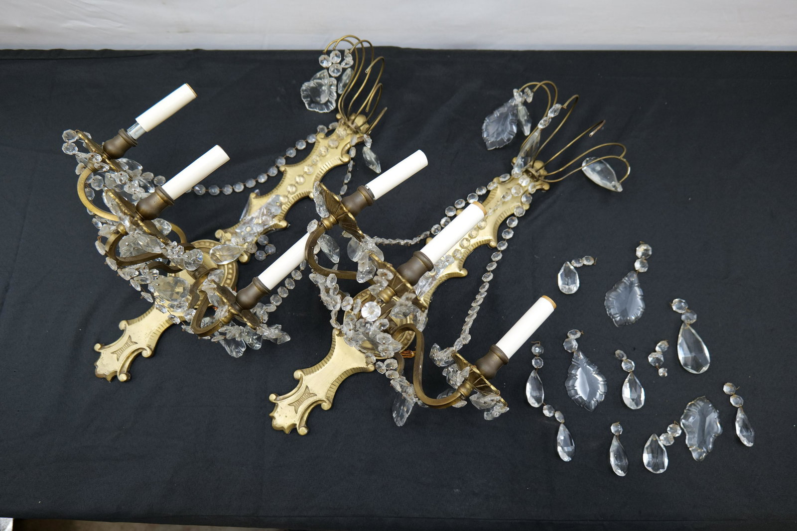 Pair of Bronze Wall Sconces with Prisms (1 of 5)