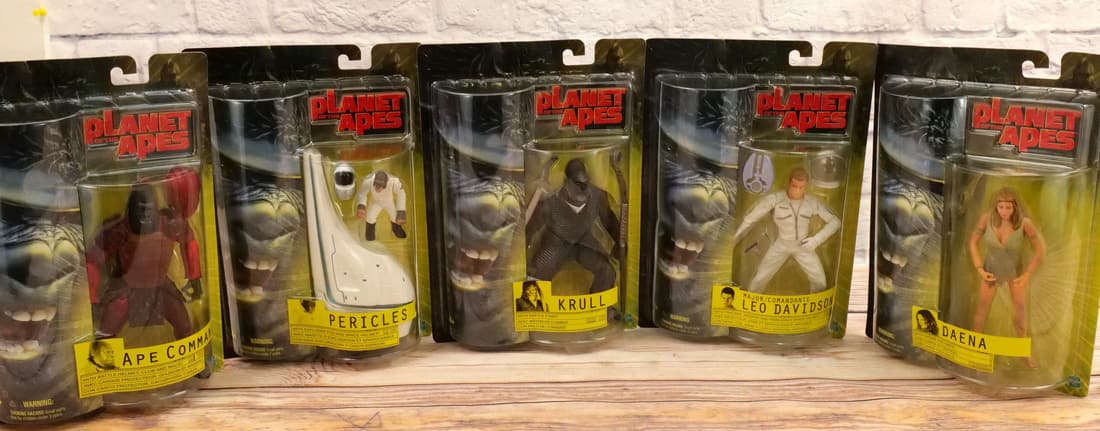 Lot of 5 Planet of the Apes Figures: Lot of 5 Planet of the Apes Figures by Hasbro including Krull, Ape Command, Daena, Major Leo Davidson, and Pericles. All new in package. All invoices must be paid within 24 hours of the sale. We offer