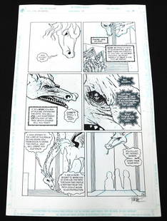 Sandman Original Comic Art Issue #64 Page 16 - Signed: Original Comic Book Art DC/Vertigo Sandman Issue #64 Page 16. Penciled & Inked by Teddy Kristiansen. Signed by Artist. Includes image of Morpheus (Dream), The Furies, and Gryphon (Bones), Hippogriff,