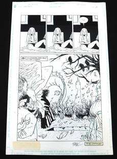 Sandman Original Comic Art Issue #64 Page 24 - Signed: Original Comic Book Art DC/Vertigo Sandman Issue #64 Page 24. Penciled & Inked by Teddy Kristiansen. Signed by Artist. Includes image of Morpheus (Dream), Cain & Abel, Lucien the Library, Rose