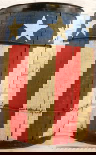American Folk Art Barrel with American Flag Design: Hand Painted American Folk Art Barrel with American Flag Design. Measures 18" tall x 12" wide. All invoices must be paid for within 24 hours. We offer multiple shipping options, please read the terms