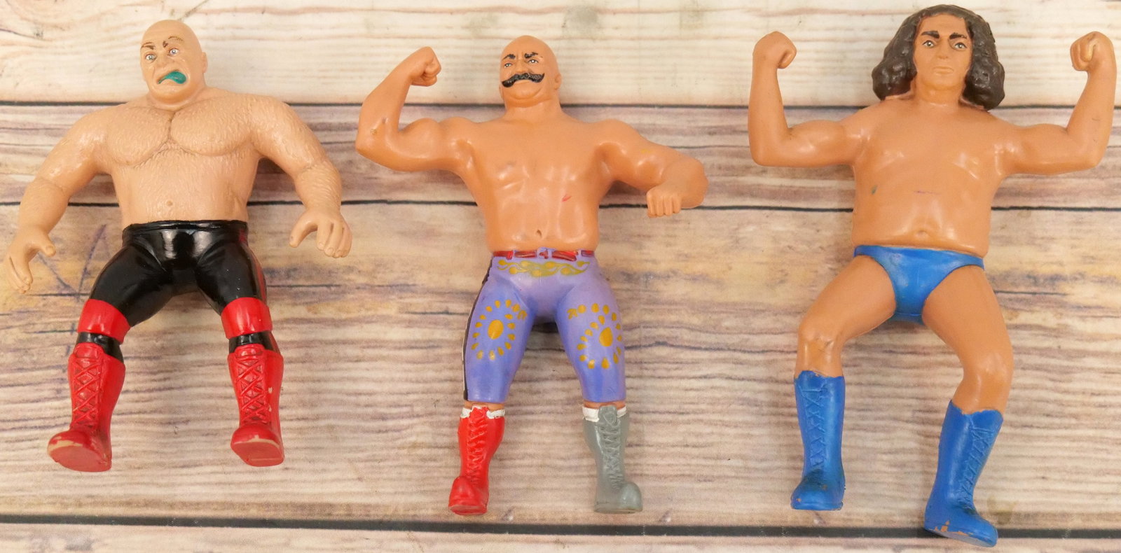 Lot of 3 LJN Wrestling Figures: Lot of 3 LJN Wrestling Figures including Iron Shiek, George "The Animal" Steele - Some paint loss on back of shorts and Andre the Giant. All invoices must be paid for within 24 hours. We offer multipl