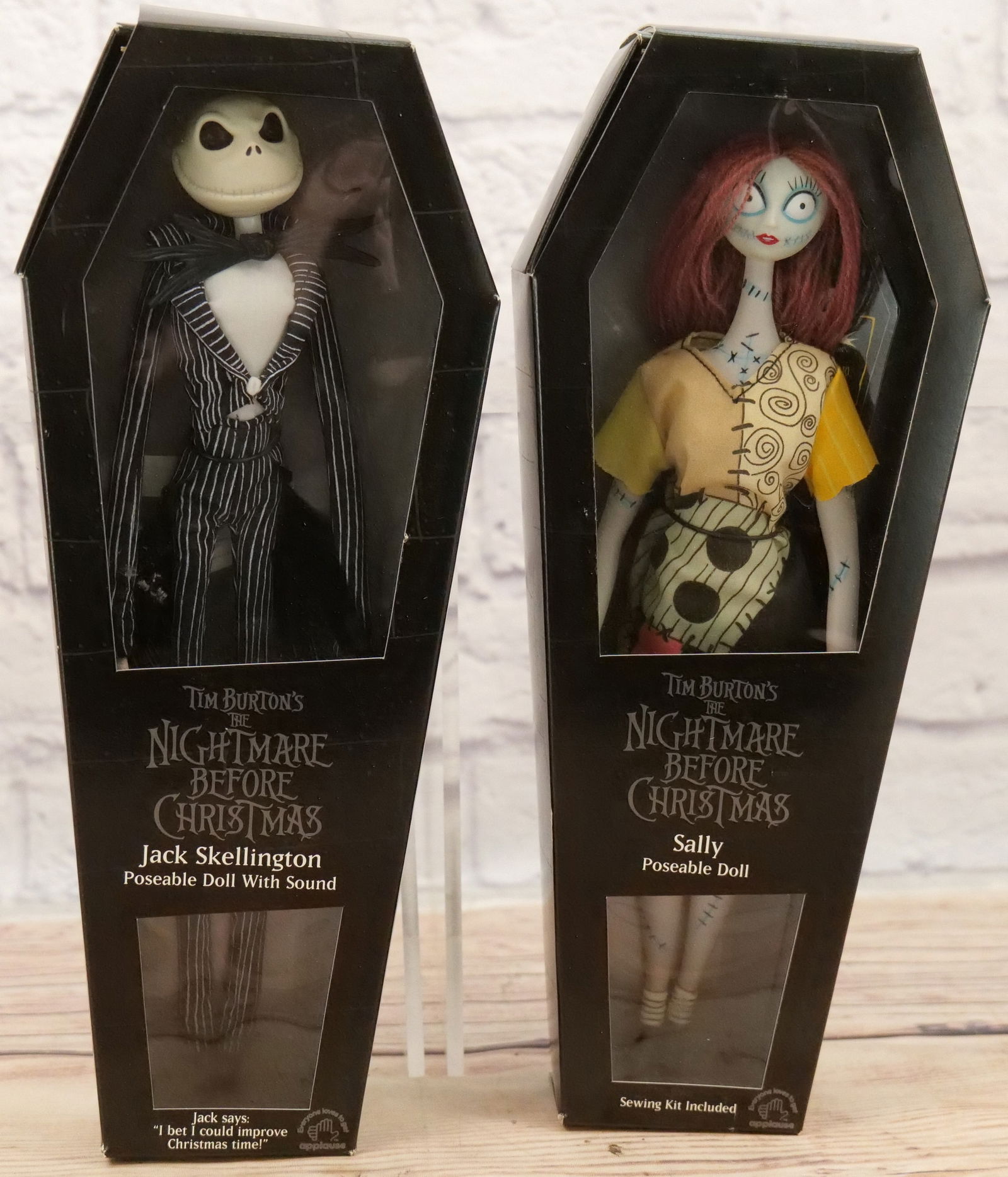 Lot of 2 Nightmare Before Christmas Poseable Dolls: Lot of 2 Nightmare Before Christmas Poseable Dolls by Applause including Jack Skellington with Sound and Sally with Sewing Kit. Both new in packaging. All invoices must be paid within 24 hours of the