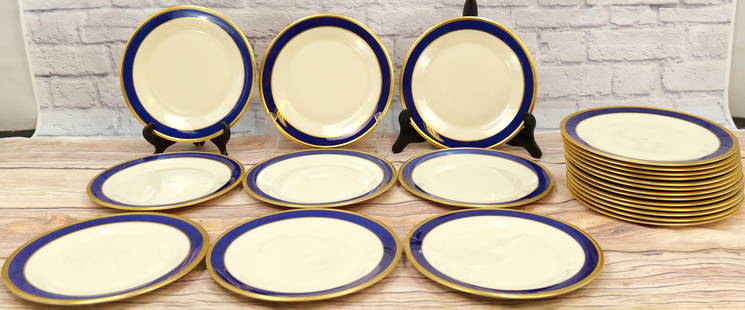 Lot of 22 Lenox Special Dinner Plates: Lot of 22 Lenox Special Dinner Plates. Gold Rim with Cobalt Blue Accents. Measures 10.5". All in excellent condition - Appears to be unused. One plate has knife mark. All invoices must be paid 