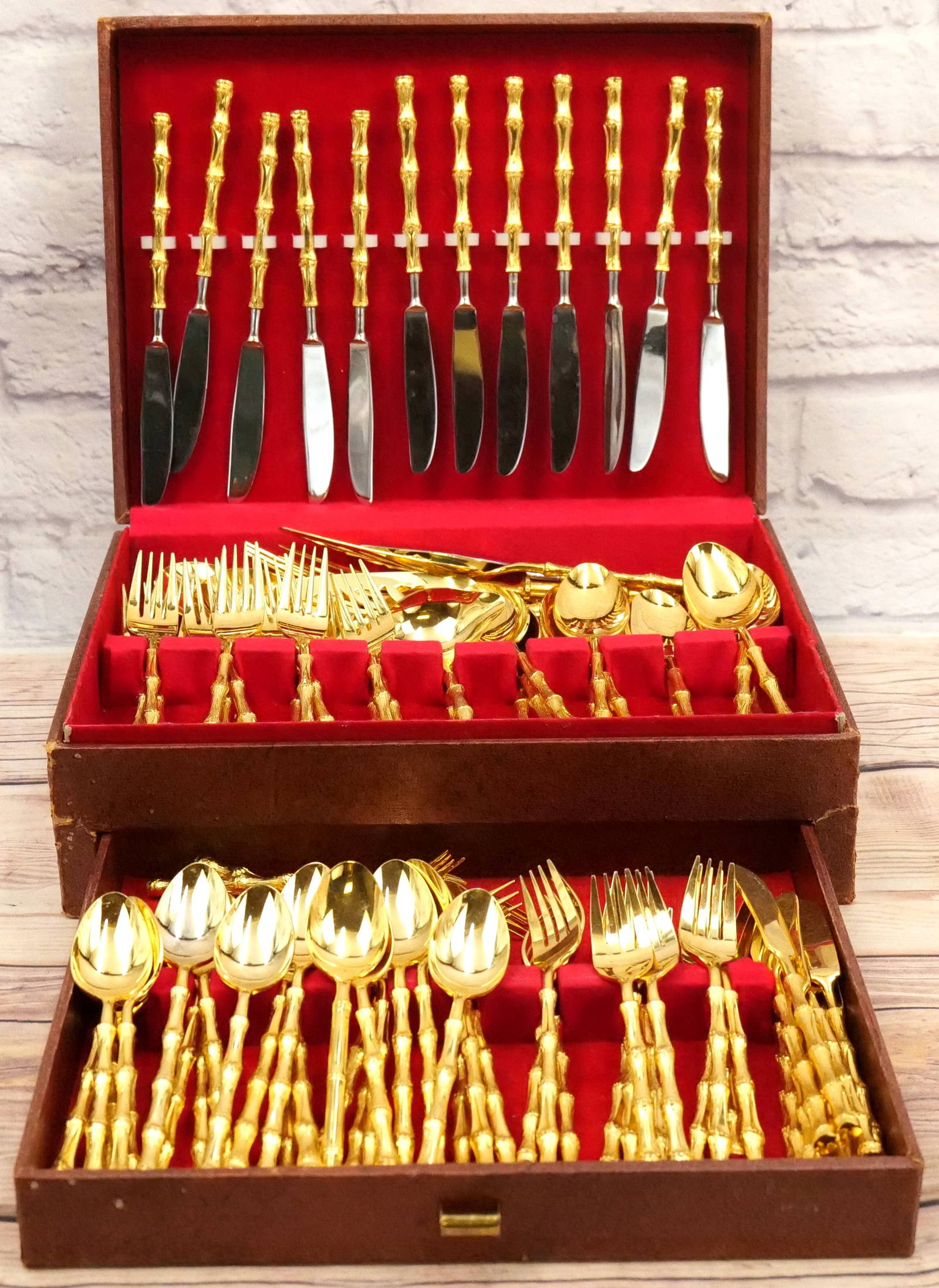 Oxford Hall Gold Plated Bamboo Stem Flatware Set 106 Pieces Auction