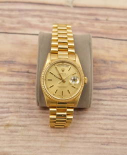 Rolex 18K Oyster Perpetual Day Date President Men's Watch: Rolex 18K Oyster Perpetual Day Date President Men's Watch. Missing Links. Serial 8385. Wrist measures 6". All invoices must be paid within 24 hours of the sale. We offer multiple shipping options, ple