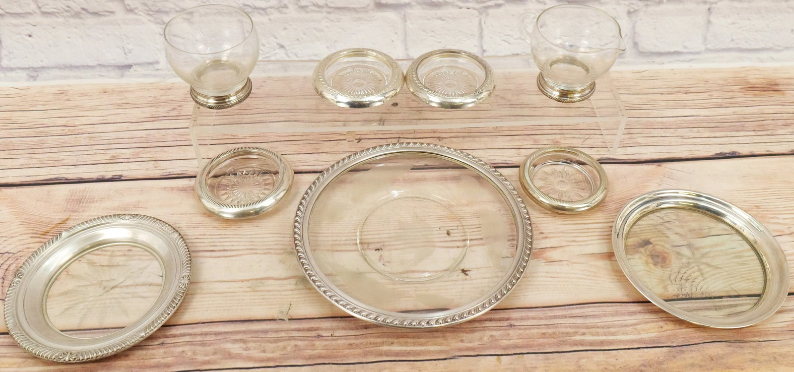 Group Lot of Sterling Silver Rimmed and Crystal Tableware (1 of 11)