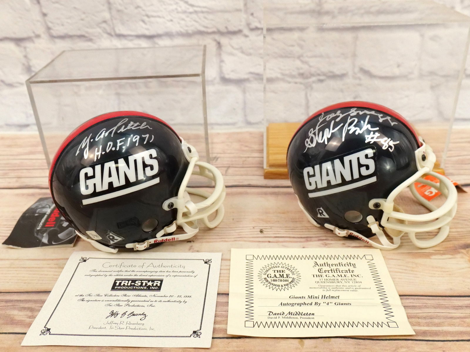 Lot of 2 New York Giants Autographed Mini Helmets (1 of 10)
