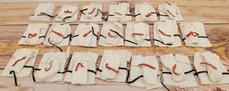 Lot of 20 James Bond Odd Job Karate Outfits: Lot of 20 James Bond Odd Job Karate Outfits by AC Gilbert Co. Japan. The outfits are complete. Some minor light discoloration present on a couple sets. All invoices must be paid within 24 hours of the