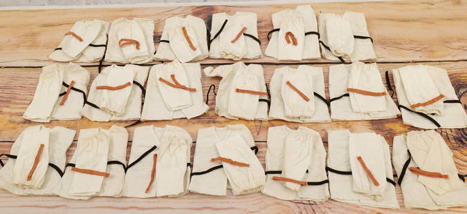 Lot of 20 James Bond Odd Job Karate Outfits: Lot of 20 James Bond Odd Job Karate Outfits by AC Gilbert Co. Japan. The outfits are complete. Some minor light discoloration present on a couple sets. All invoices must be paid within 24 hours of the