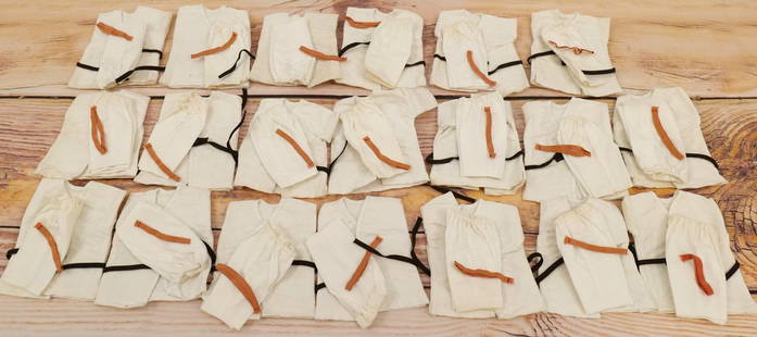 Lot of 20 James Bond Odd Job Karate Outfits: Lot of 20 James Bond Odd Job Karate Outfits by AC Gilbert Co. Japan. The outfits are complete. Some minor light discoloration present on a couple sets. All invoices must be paid within 24 hours of