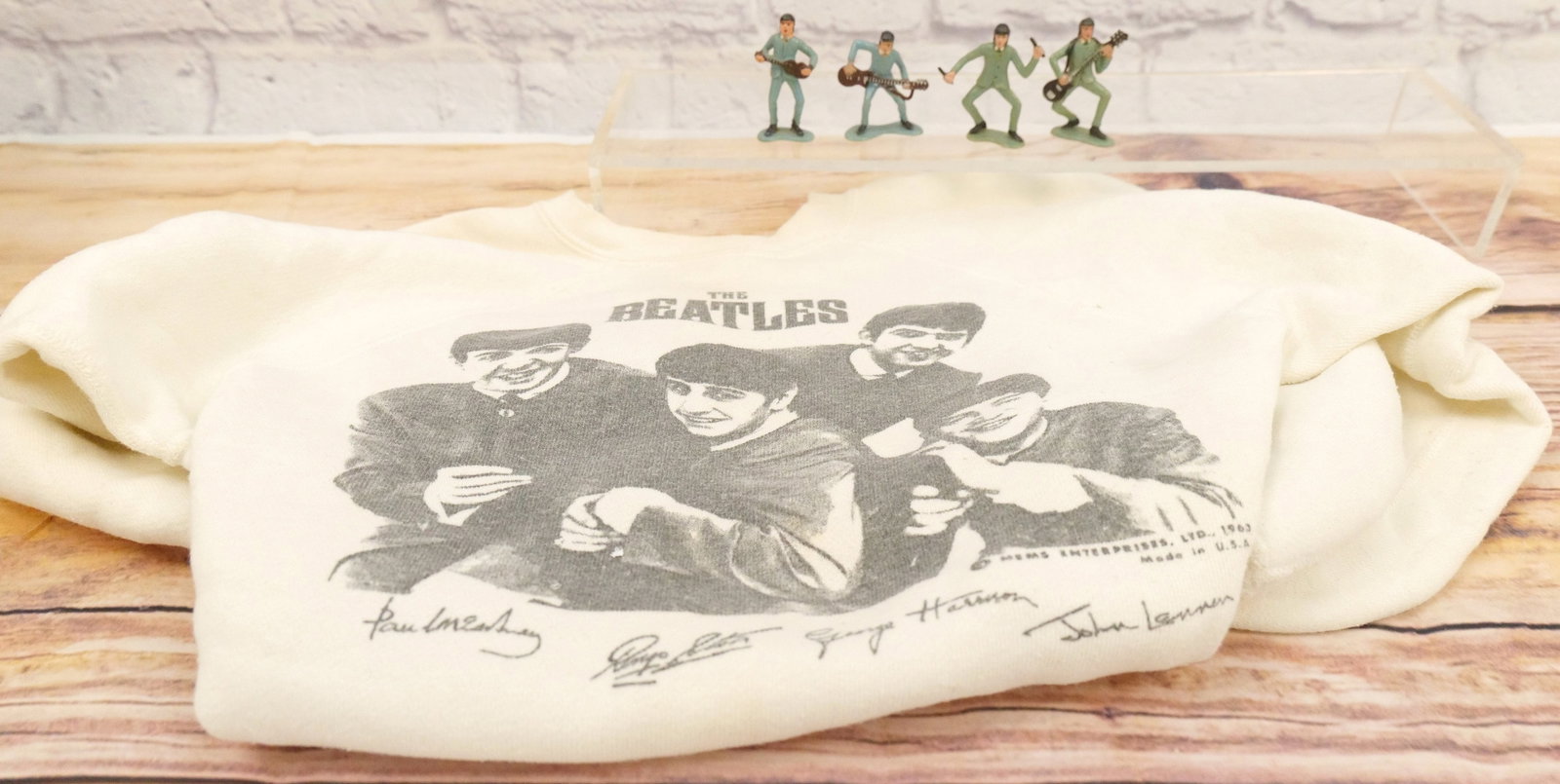 Lot of Beatles Collectibles: Lot of Beatles Collectibles including Plastic Cake Toppers and Vintage 1960's Beatles Crewneck Sweatshirt. All invoices must be paid within 24 hours of the sale. We offer multiple shipping options, pl