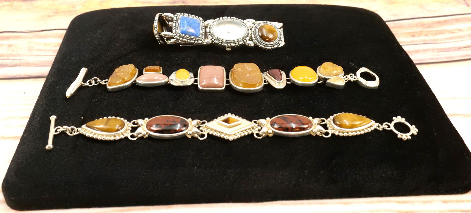Lot of 3 Sterling and Natural Stone Bracelets (1 of 6)