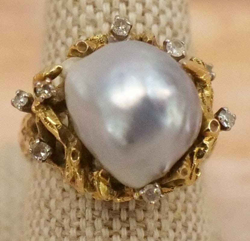 14k Pearl and Diamond Nest Style Modern Ring (1 of 5)
