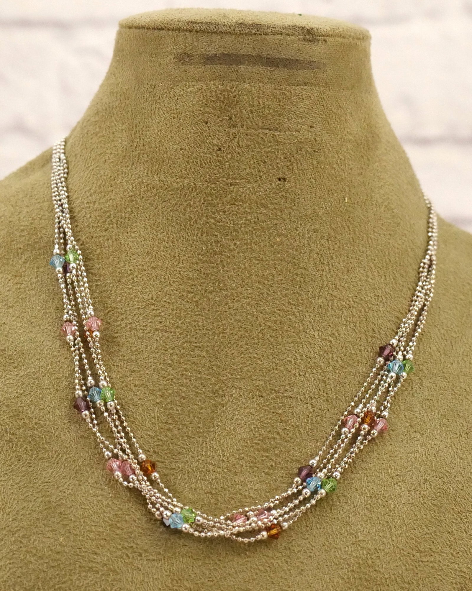 14k White Gold 3 Strand Bead Link Necklace (1 of 4)