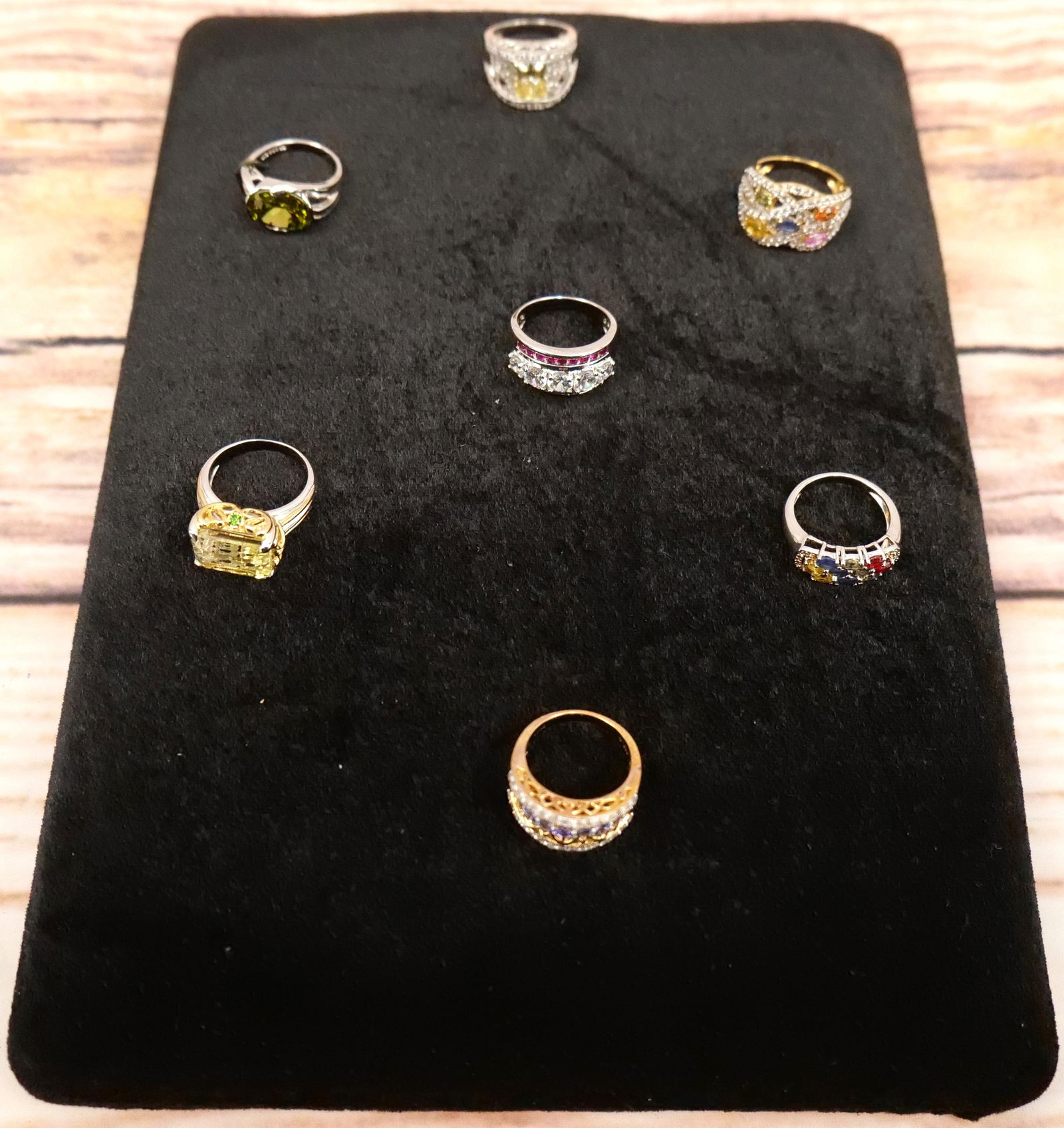 Lot of 7 Sterling and Multi-Colored Rhinestone Rings (1 of 8)