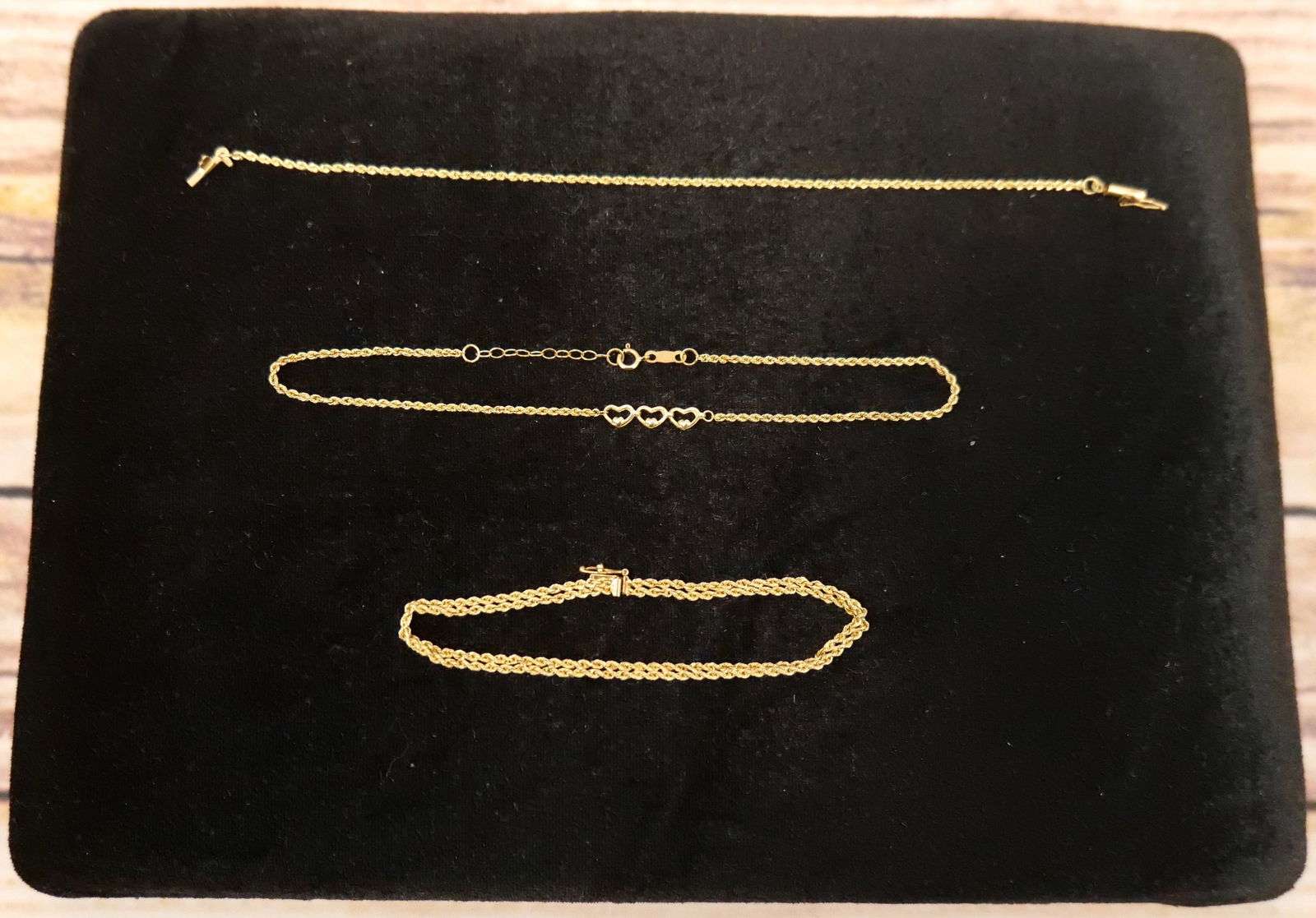 Lot of 3 14k Yellow Gold Rope Chain Bracelets/Anklets: Lot of 3 14k Yellow Gold Rope Chain Bracelets/Anklets. All marked. Measures 7" - 10". Weighs approx. 7 grams. All invoices must be paid within 24 hours of the sale. We offer multiple shipping options,