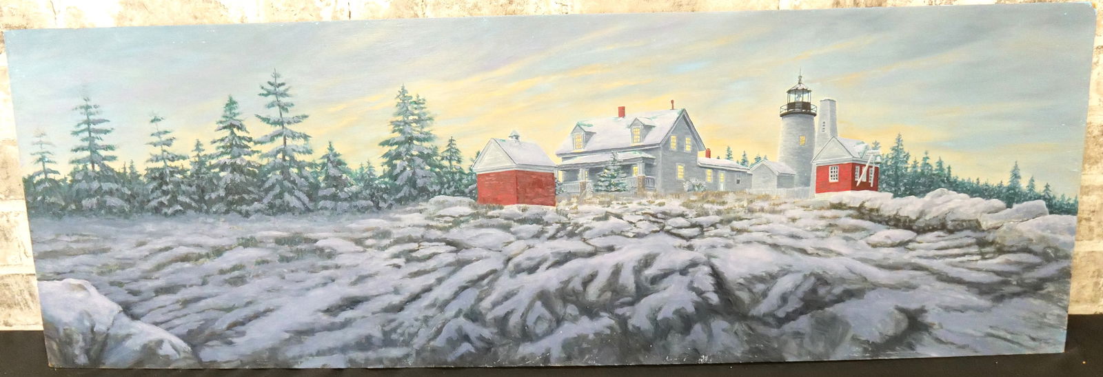 Oil on Board of a Lighthouse Winter Scene by Glen Fortune Banse (1 of 9)