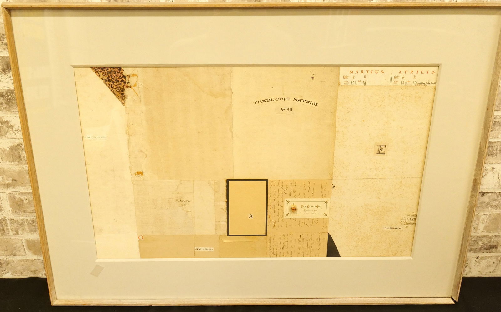 Whispers by Leo Manso: Mixed Media Collage by Leo Manso (1914-1993). Entitled "Whispers". Tag on Back states artist Leo Manso. Framed and Matted. Measures 27.75" tall x 39" wide". All invoices must be paid within 24 hours o