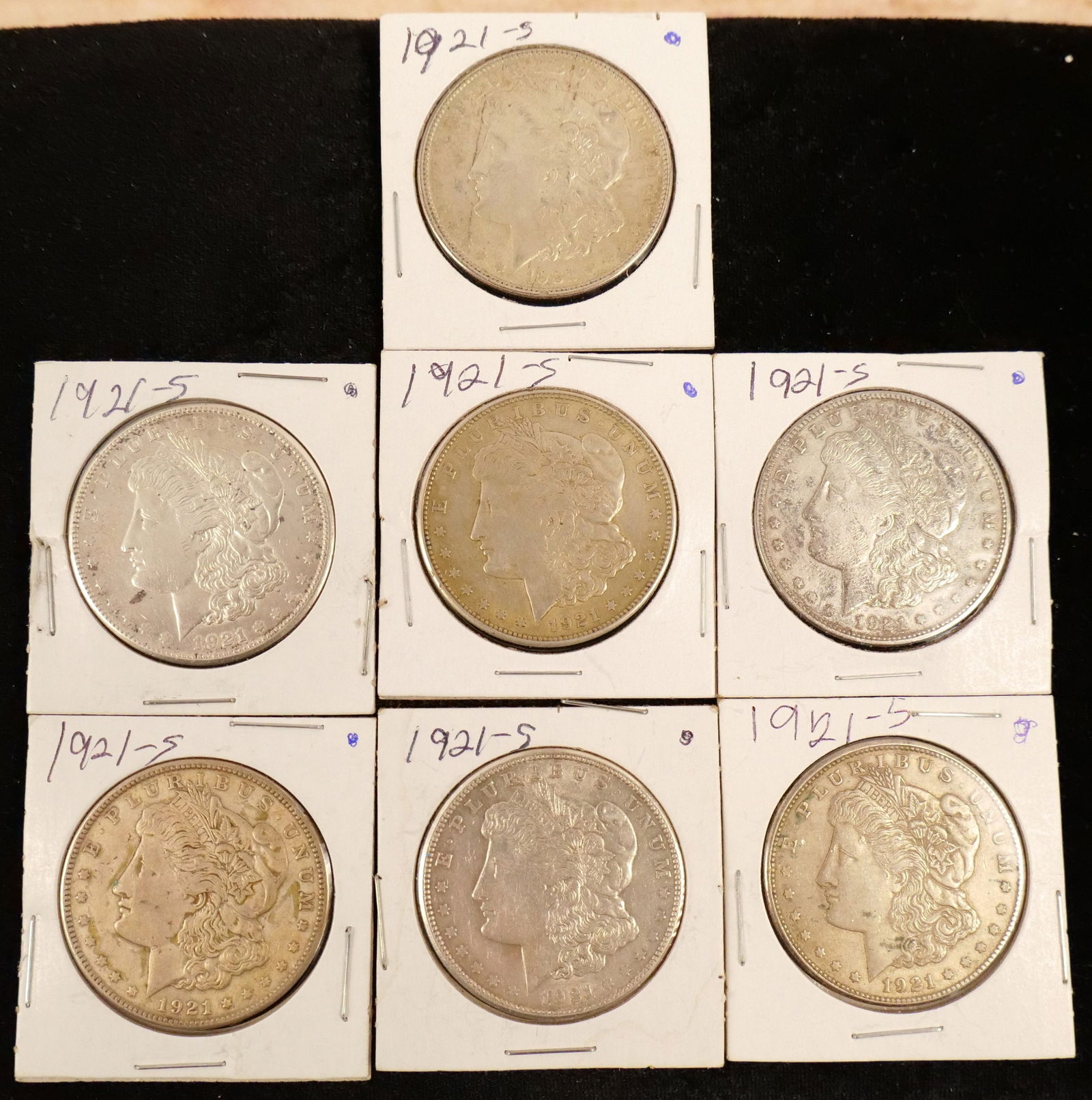 Lot of 7 1921-S Morgan Silver Dollars (1 of 15)