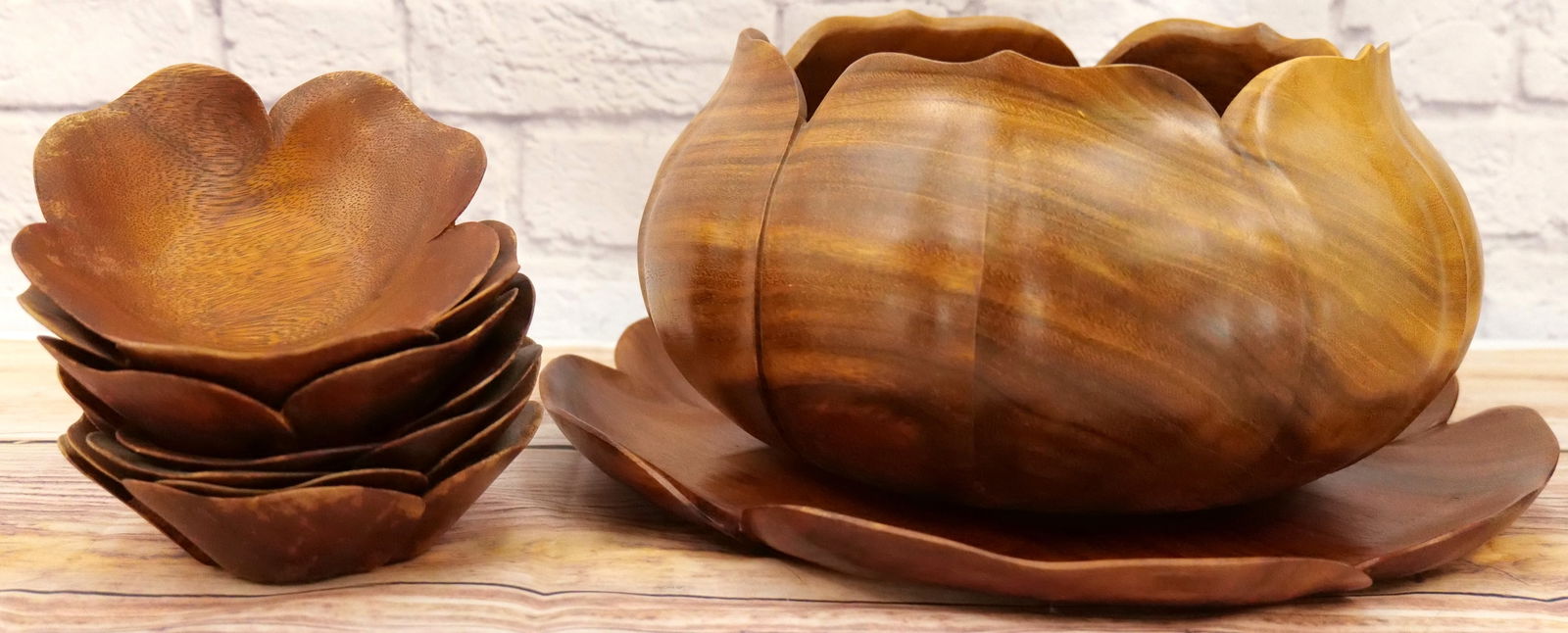 Mid Century Modern Hand Carved Wooden Salad Bowl Set (1 of 9)