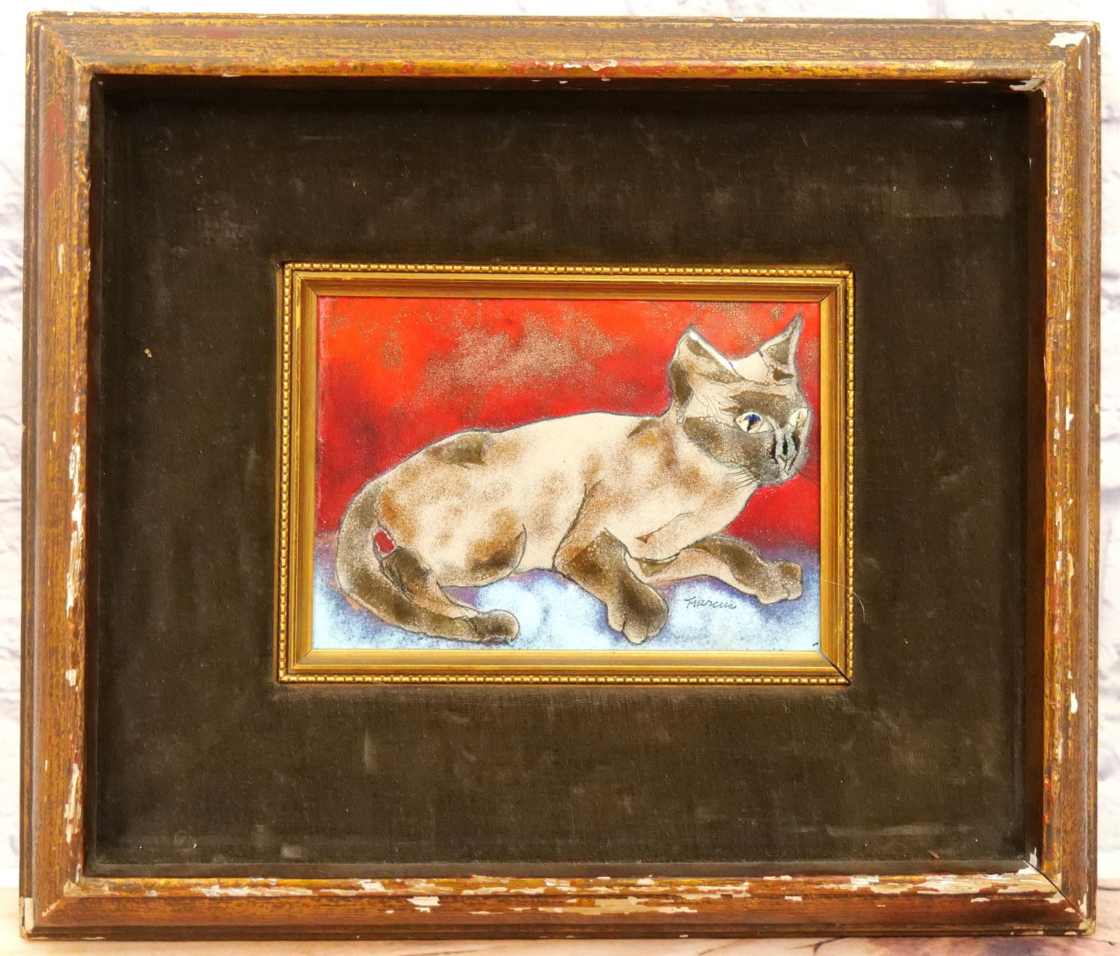 Framed Enamelware Painting of a Cat (1 of 8)