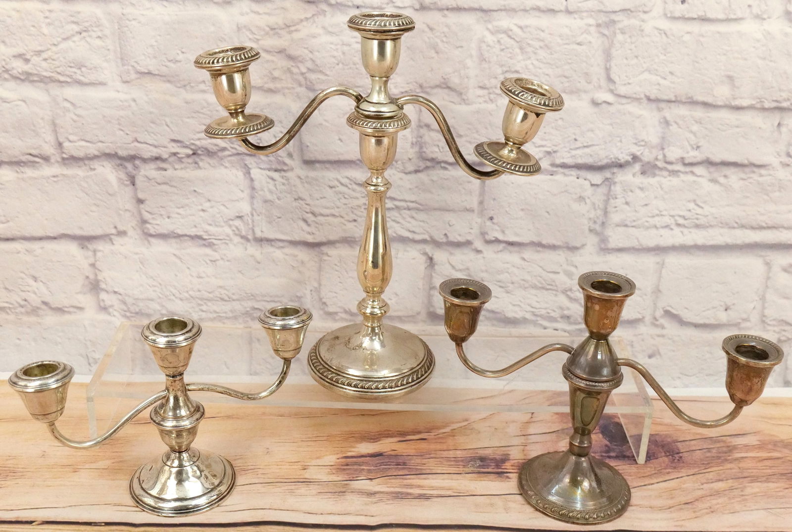 Lot of 3 Sterling Weighted Candelabras (1 of 12)
