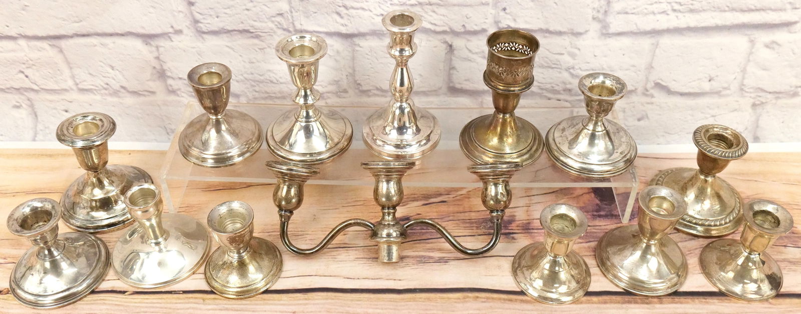 Large Lot of Sterling Weighted Candlestick Holders (1 of 9)