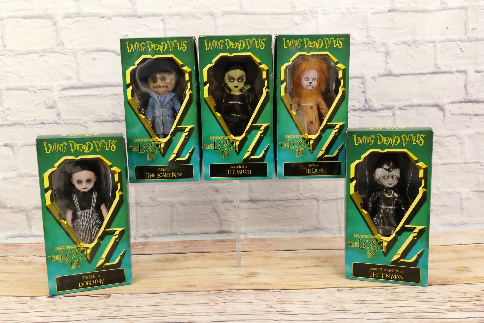 Lot of 5 Living Dead The Lost in Oz Dolls: Lot of 5 Living Dead The Lost in Oz Dolls including The Lost as Dorothy, Teddy as The Lion, Bride of Valentine as Tin Man, Purdy as The Scarecrow, and Walpurgis as The Witch. All new in box. All invoi