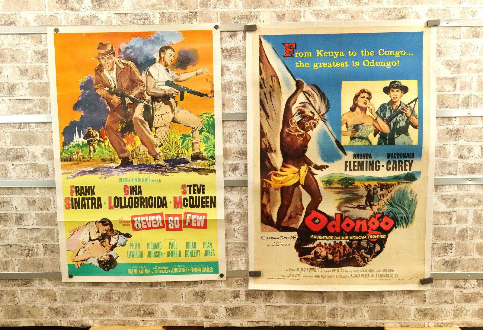 Lot of 2 Movie Posters: Lot of 2 Movie Posters including Never So Few Starring Frank Sinatra and Gina Lollobrigida and Odongo Adventure of African Frontier (1956) Starring Rhonda Flemming and MacDonald Carey - Linen Backing