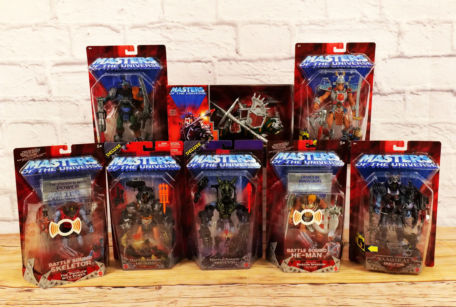 Lot of Mattel Masters of the Universe Collectibles: Lot of Mattel Masters of the Universe Collectibles from the Early 2000's including Samurai Battle Cat, and Action Figures of Samurai Man-At-Arms, Samurai He-Man, Samurai Skeletor, Battle Armor Skeleto