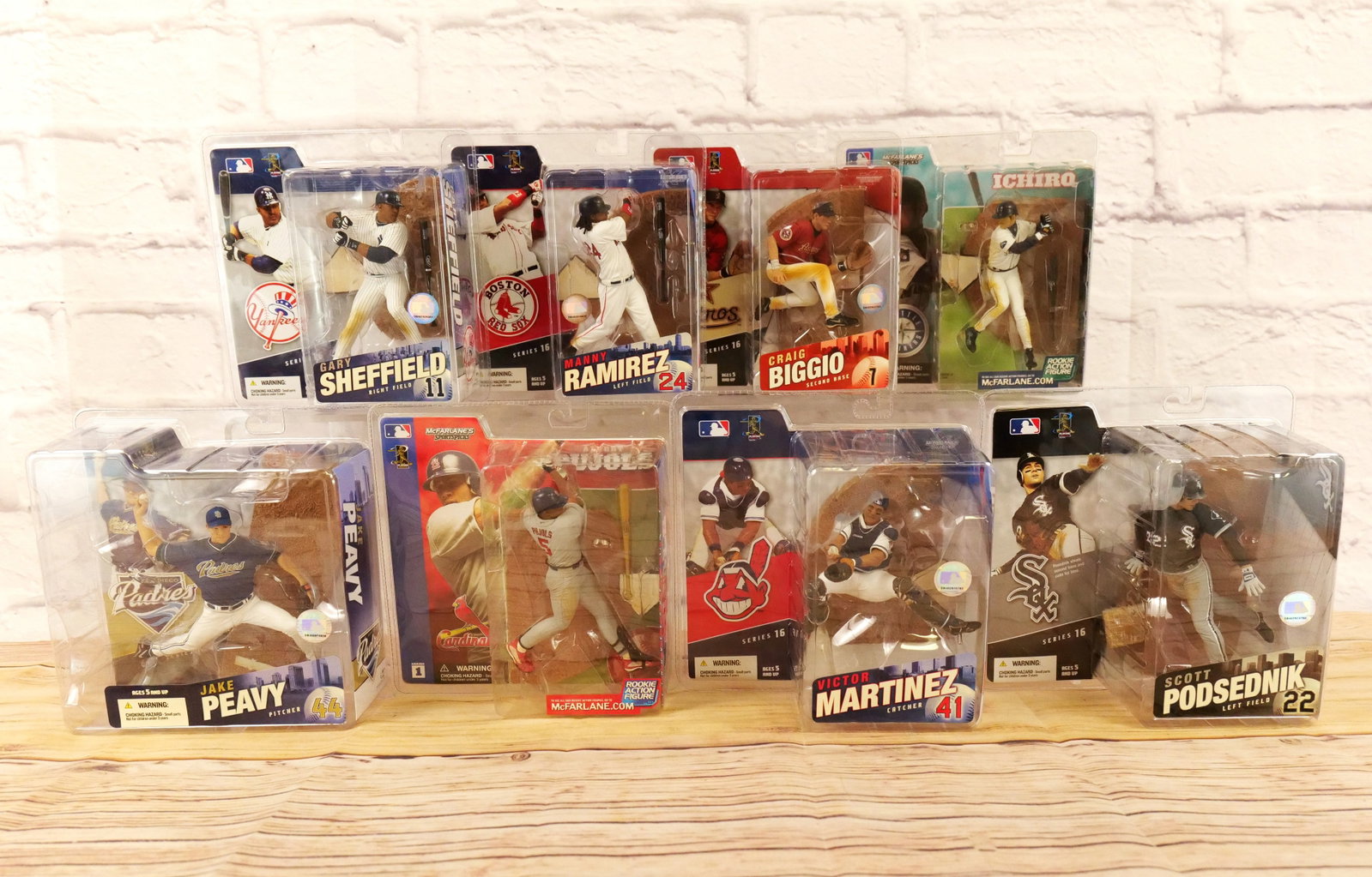 Lot of 8 McFarlane MLB Sports Figures - Mostly Series 16: Lot of 8 McFarlane MLB Sports Figures - Mostly Series 16. Includes Series 16 - Gary Sheffield, Manny Ramirez, Craig Biggio, Jake Peavy, Victor Martinez, and Scott Podsednik. Also includes Series 1 - I