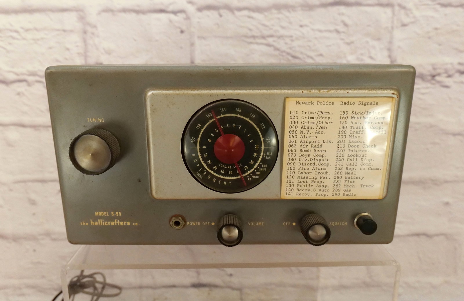 The Hallicrafters Police Scanner Model S-95: The Hallicrafters Police Scanner Model S-95 comes with Newark Police channel references, measures 8 inches tall by 13 inches wide. This item was taken from an estate where the electronics were set up