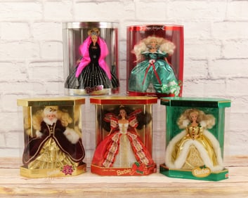 Lot of 5 Happy Holiday's Barbie Dolls