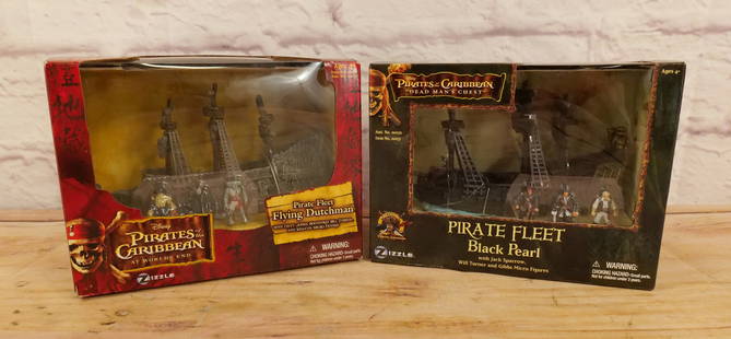 Lot of 2 Pirates of the Caribbean Miniature Figure Sets: Lot of 2 Pirates of the Caribbean Miniature Figure Sets by Zizzle including Pirate Fleet Flying Dutchman and Pirate Fleet Black Pearl. Both sealed in boxes. All invoices must be paid within 24 hours