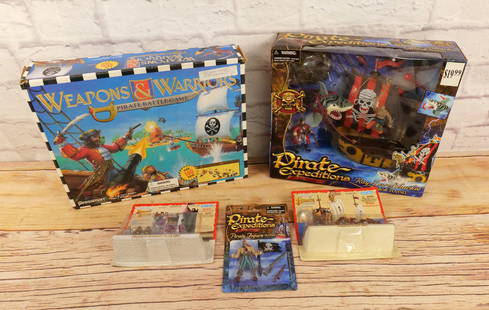 Lot of Pirate and Dragon Play Sets and Games: Lot of Pirate and Dragon Play Sets and Games including Blue Box Dragon Knight Play Set, Blue Box Pirate Play Set, Pirate Expeditions Ray Zor Shark Attak Playset and Pirate Figure by Greenbrier, and