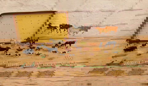 Lot of Vintage Metal Farm Animals and Fencing