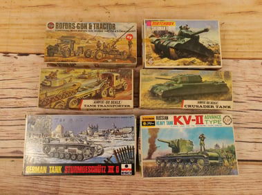 Lot of 6 Mixed Plastic Military War Vehicle Model Kits