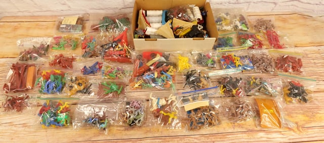 Huge Lot of Plastic Cowboys and Indians Figures and Playset Pieces