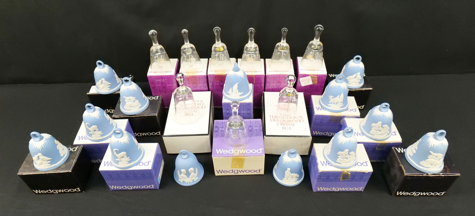 Group Lot of Wedgwood Blue Jasperware and Crystal Bells (1 of 10)