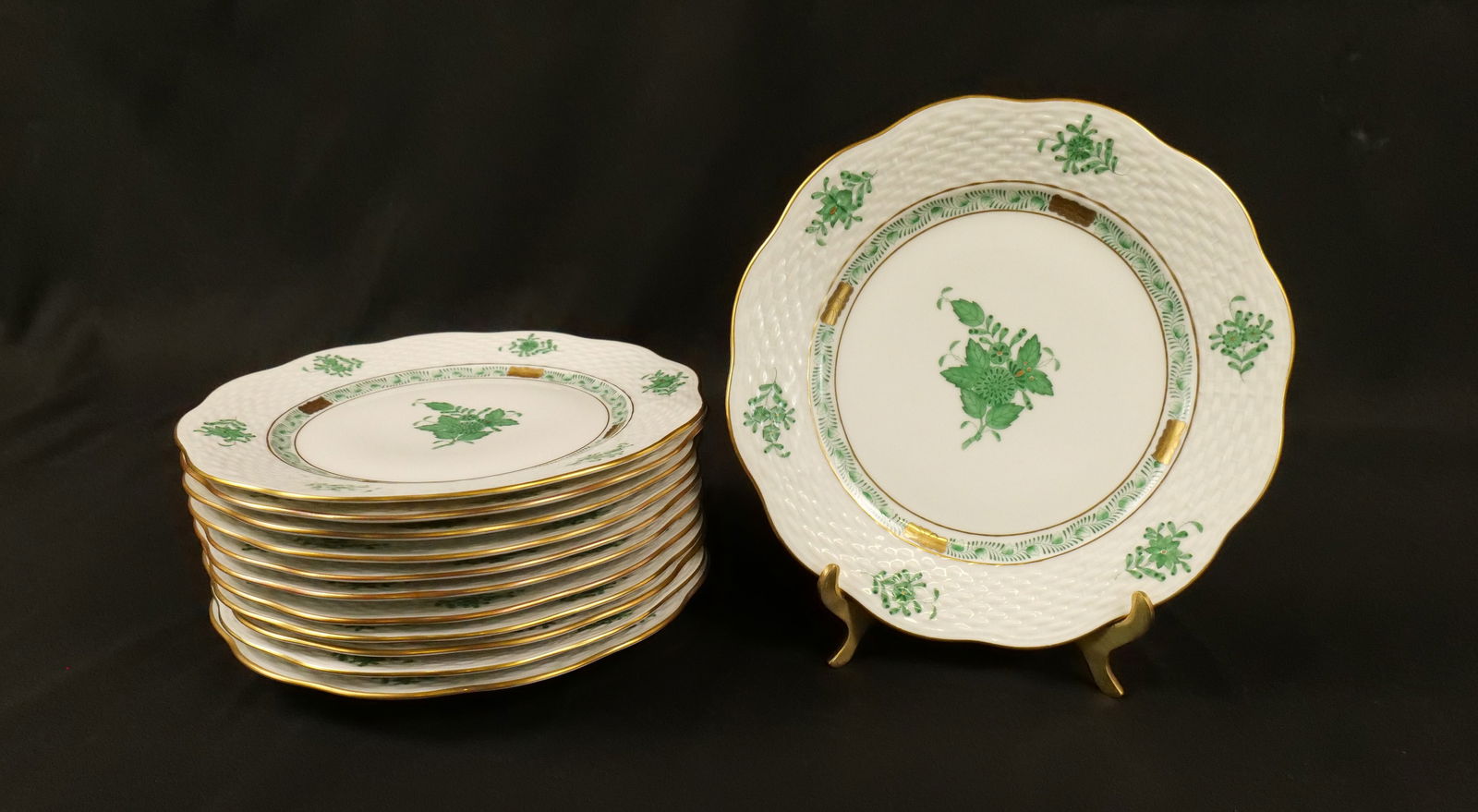 Herend Set of (12) Chinese Bouquet Dessert Plates (1 of 9)