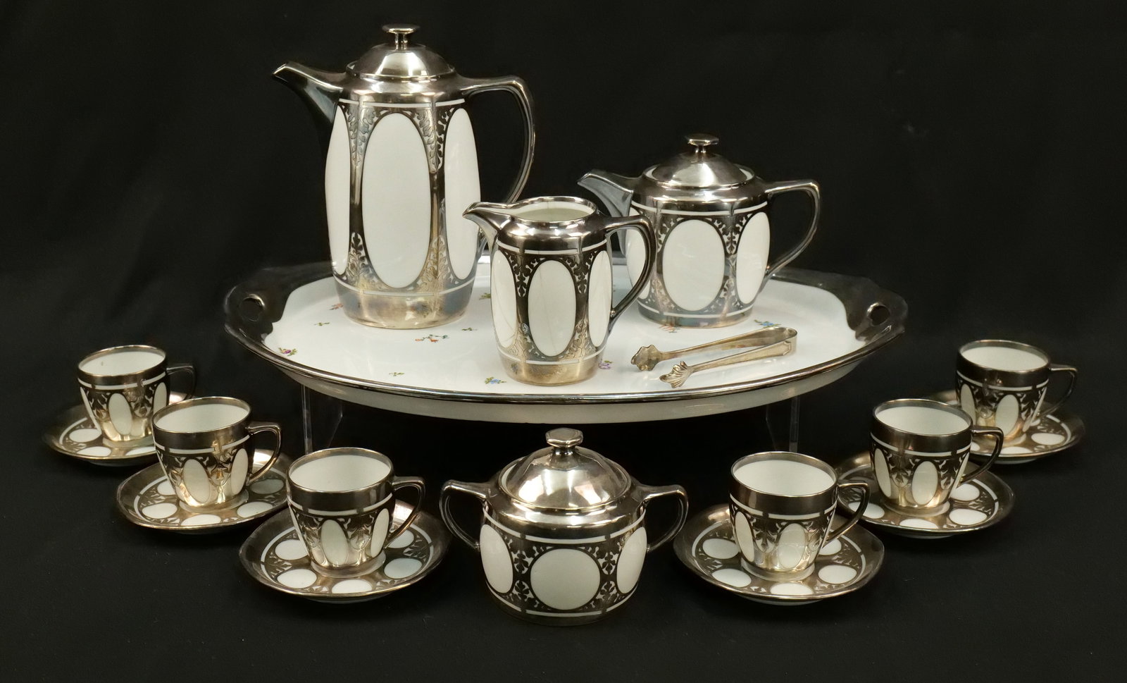 Art Nouveau Fraureuth German Heavy Silver Overlay Tea Set (1 of 20)