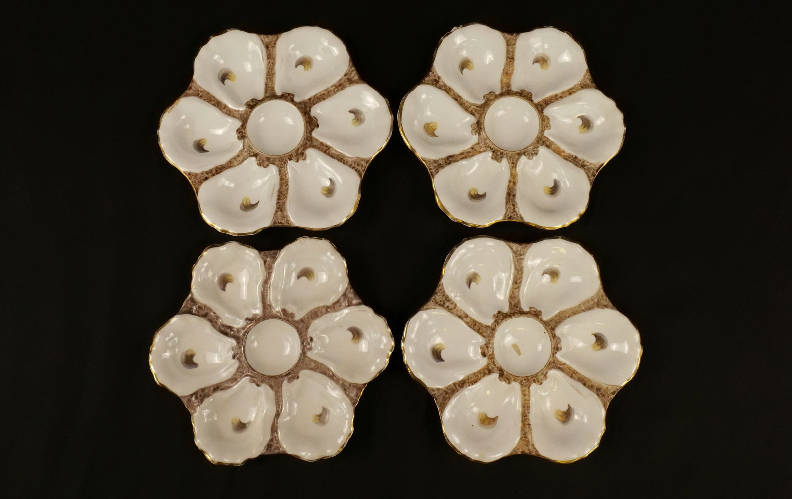 Set of 4 Hand Painted Oyster Plates (1 of 7)